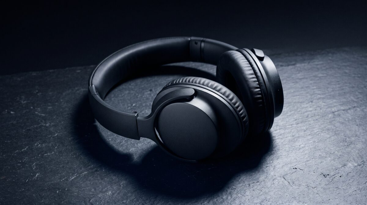 A pair of unbranded black headphones under a single hard light on dark stone: the quiet, evidence-checking mindset of a buyer who studies how people get cheated before they spend.